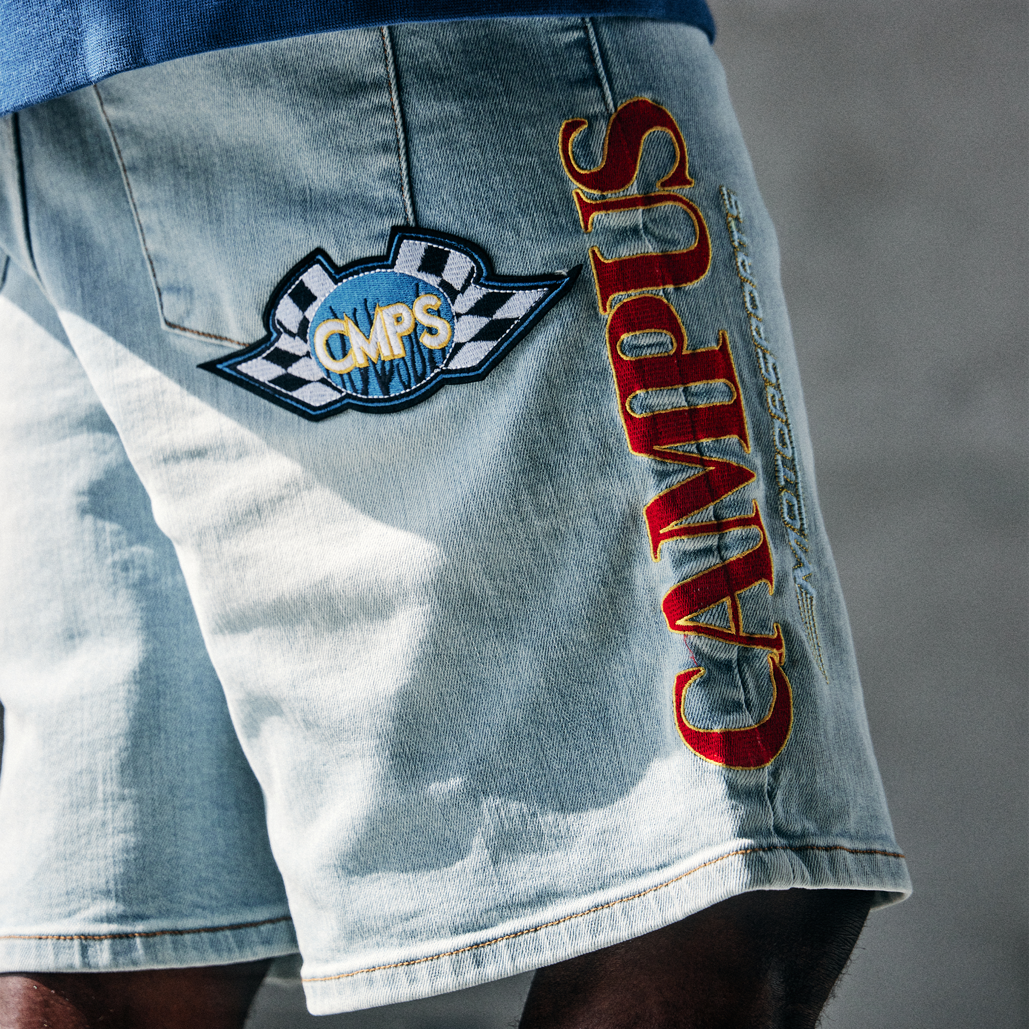 Motor Sports Denim Shorts - Washed Blue